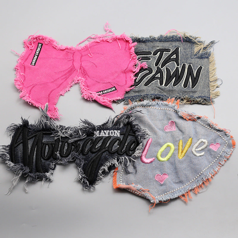 Wholesale Denim fringe monogram patch